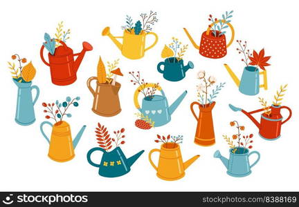 Autumn watering can fall season set vector illustration elements