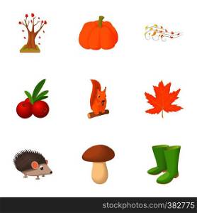 Autumn weather icons set. Cartoon illustration of 9 autumn weather vector icons for web. Autumn weather icons set, cartoon style