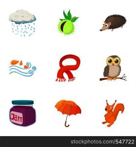 Autumn weather icons set. Cartoon illustration of 9 autumn weather vector icons for web. Autumn weather icons set, cartoon style