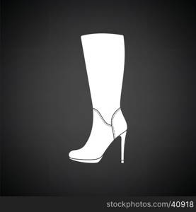 Autumn woman high heel boot icon. Black background with white. Vector illustration.