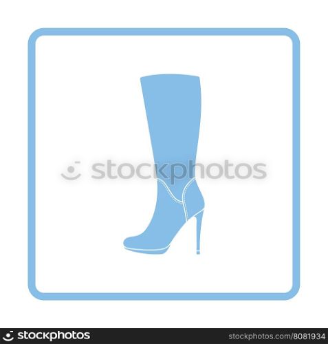 Autumn woman high heel boot icon. Blue frame design. Vector illustration.