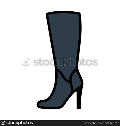 Autumn Woman High Heel Boot Icon. Editable Bold Outline With Color Fill Design. Vector Illustration.