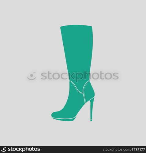 Autumn woman high heel boot icon. Gray background with green. Vector illustration.