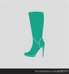 Autumn woman high heel boot icon. Gray background with green. Vector illustration.
