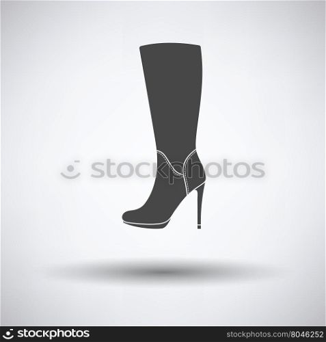Autumn woman high heel boot icon on gray background with round shadow. Vector illustration.