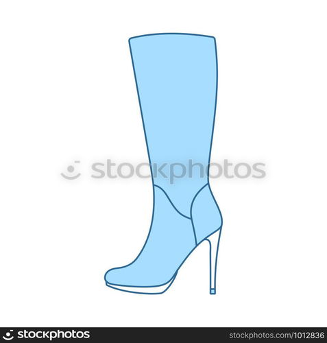 Autumn Woman High Heel Boot Icon. Thin Line With Blue Fill Design. Vector Illustration.