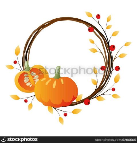 Autumn wreath with pumpkins on white background