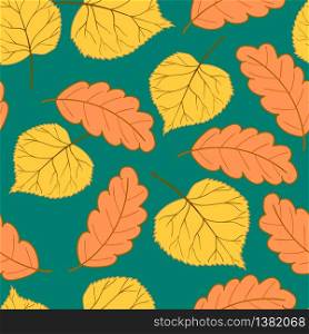 Autumn yellow and orange leaves on a green background Vector illustration.. Autumn leaves on white-01 Converted -01
