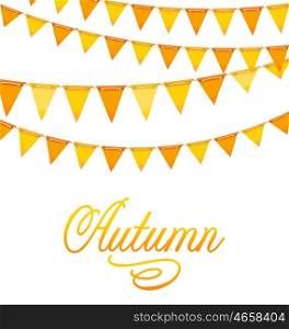 Autumnal Decoration with Orange and Yellow Bunting Flags. Illustration Autumnal Decoration with Orange and Yellow Bunting Flags and Text - Vector