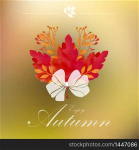 Autumnal frame with white ribbon. vector