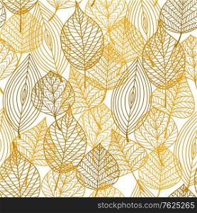Autumnal leaves seamless pattern in yellow, orange and brown colors for seasonal or wallpaper design
