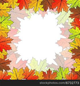 Autumnal maple leaf vector background with copy space in the center.