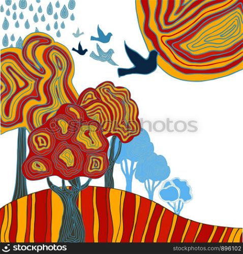 Autumun Sketch .Color design background.. tree