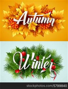 Auyumn and Winter Typographic Banner. Vector illustration. Auyumn and Winter Typographic Banner. Vector illustration EPS 10