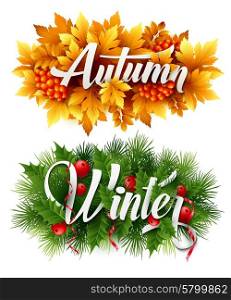 Auyumn and Winter Typographic Banner. Vector illustration. Auyumn and Winter Typographic Banner. Vector illustration EPS 10