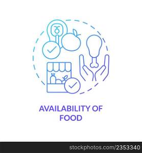 Availability of food blue gradient concept icon. Products supply. Food security basic definitions abstract idea thin line illustration. Isolated outline drawing. Myriad Pro-Bold fonts used. Availability of food blue gradient concept icon