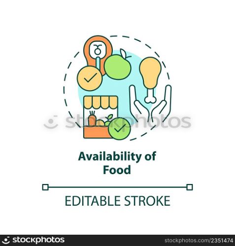 Availability of food concept icon. Food security basic definitions abstract idea thin line illustration. Isolated outline drawing. Editable stroke. Arial, Myriad Pro-Bold fonts used. Availability of food concept icon
