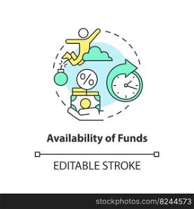 Availability of funds concept icon. Active duty pay deposits. Choosing credit union abstract idea thin line illustration. Isolated outline drawing. Editable stroke. Arial, Myriad Pro-Bold fonts used. Availability of funds concept icon