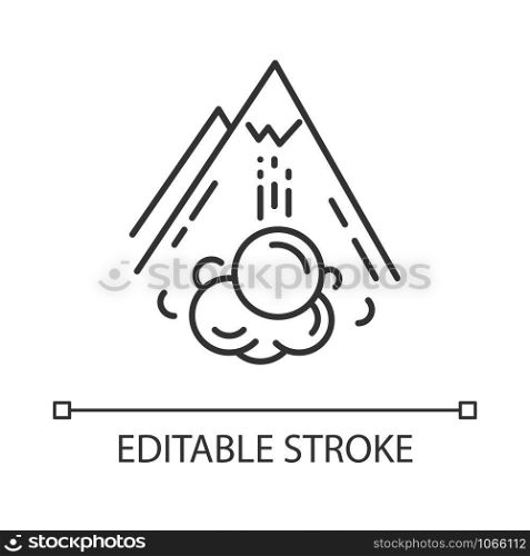 Avalanche linear icon. Sudden snowslide. Unexpected landslip. Glacier displacement. Natural disaster. Thin line illustration. Contour symbol. Vector isolated outline drawing. Editable stroke