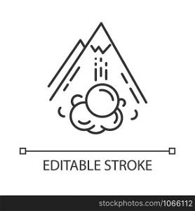 Avalanche linear icon. Sudden snowslide. Unexpected landslip. Glacier displacement. Natural disaster. Thin line illustration. Contour symbol. Vector isolated outline drawing. Editable stroke