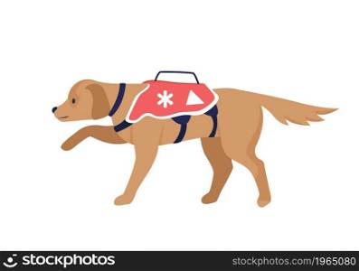Avalanche rescue dog semi flat color vector character. Full body animal on white. Rescue mission. Trained search animal isolated modern cartoon style illustration for graphic design and animation. Avalanche rescue dog semi flat color vector character