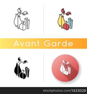 Avant garde icon. French cultural movement. Visual art abstract style. Still life painting. Experimental artwork. Linear black and RGB color styles. Isolated vector illustrations. Avant garde icon