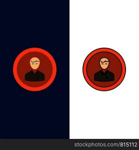 Avatar, Business, Human, Man, Person, Profile, User Icons. Flat and Line Filled Icon Set Vector Blue Background