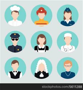 Avatar business users flat icons set of teacher lawyer cook doctor isolated vector illustration