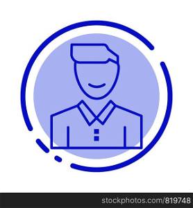 Avatar, Client, Face, Happy, Man, Person, User Blue Dotted Line Line Icon