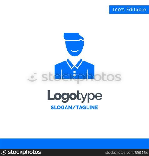 Avatar, Client, Face, Happy, Man, Person, User Blue Solid Logo Template. Place for Tagline