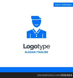 Avatar, Client, Face, Happy, Man, Person, User Blue Solid Logo Template. Place for Tagline