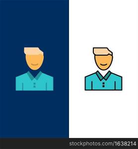 Avatar, Client, Face, Happy, Man, Person, User Icons. Flat and Line Filled Icon Set Vector Blue Background
