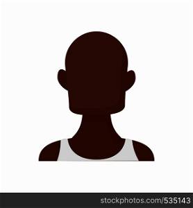 Avatar hairless men icon in cartoon style. Faceless boy with dark skin isolated on white background. Avatar hairless men icon, cartoon style