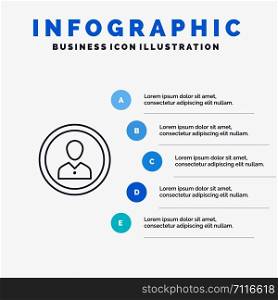 Avatar, Human, Man, People, Person, Profile, User Line icon with 5 steps presentation infographics Background