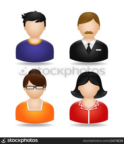 Avatar icons of male and female in casual work outfit and office clothing isolated vector illustrations