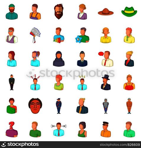 Avatar icons set. Cartoon style of 36 avatar vector icons for web isolated on white background. Avatar icons set, cartoon style