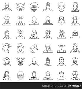 Avatar icons set. Outline style of 36 avatar vector icons for web isolated on white background. Avatar icons set, outline style