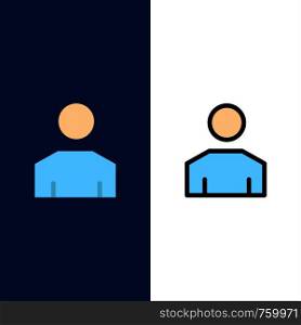 Avatar, Male, People, Profile Icons. Flat and Line Filled Icon Set Vector Blue Background