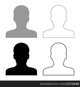 Avatar man face silhouette User sign Person profile picture male set icon grey black color vector illustration image simple flat style solid fill outline contour line thin. Avatar man face silhouette User sign Person profile picture male set icon grey black color vector illustration image flat style solid fill outline contour line thin
