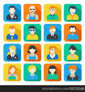 Avatar pictograms social networks users colorful square icons collection flat isolated vector illustration