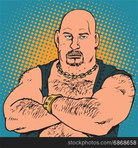 avatar portrait bald biker. Pop art retro vector illustration. avatar portrait bald biker