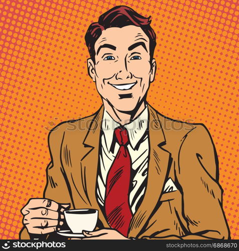 avatar portrait of man drinking coffee. Pop art retro vector illustration. Printavatar portrait of man drinking coffee