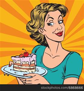 avatar portrait woman with a piece of cake. Pop art retro vector illustration. avatar portrait woman with a piece of cake