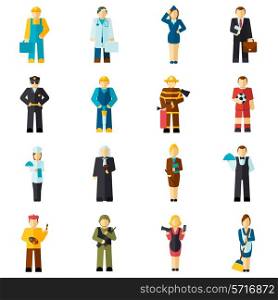 Avatar professions flat avatars set with fireman pilot worker doctor isolated vector illustration