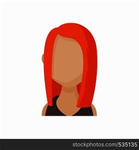 Avatar redhead woman icon in cartoon style. Faceless girl with long hair isolated on white . Avatar redhead woman icon, cartoon style