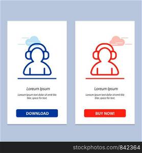 Avatar, Support, Man, Headphone Blue and Red Download and Buy Now web Widget Card Template