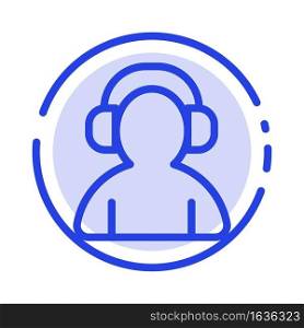 Avatar, Support, Man, Headphone Blue Dotted Line Line Icon