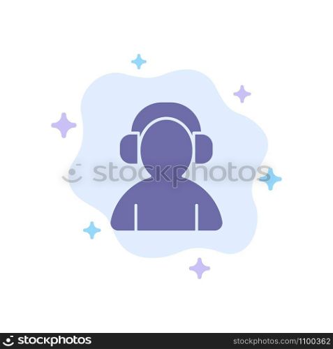Avatar, Support, Man, Headphone Blue Icon on Abstract Cloud Background