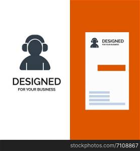 Avatar, Support, Man, Headphone Grey Logo Design and Business Card Template