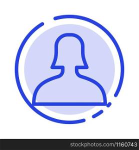 Avatar, Support, Woman Blue Dotted Line Line Icon